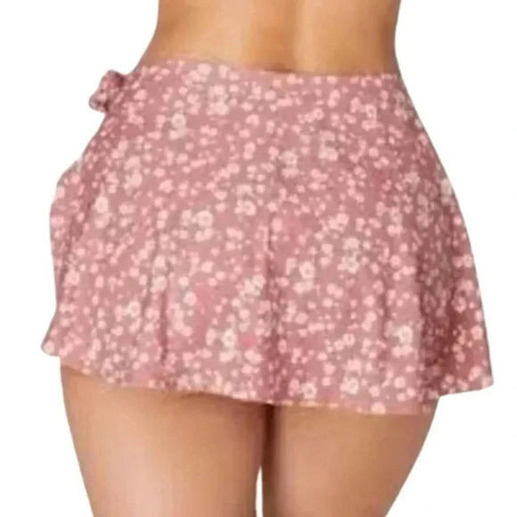 Andie Swim Sarong Bottom Side Tie Skirt Coverup Ditsy Floral Rose Pink Medium - Picture 3 of 7